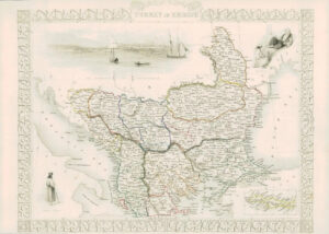 1850 Antique Map "TURKEY IN EUROPE" Bosnia Moldavia Macedonia by Tallis (DW209)
