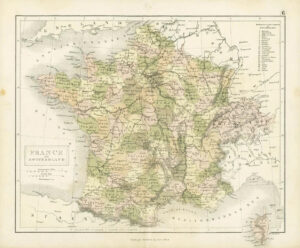 1860 Antique Map of FRANCE and SWITZERLAND by Hughes/Bartholomew Colour  (6)