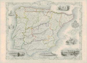 1851 Original Illustrated Antique Map of "SPAIN AND PORTUGAL" by TALLIS (DW194)