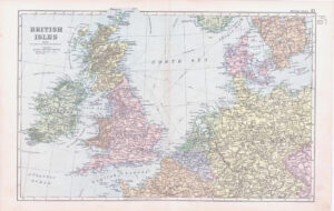 1893 Antique Map BRITISH ISLES CONNECTION WITH CONTINENT France Denmark  (BPA12)