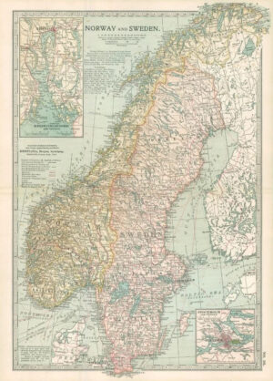 1903  Large Colour Map NORWAY AND SWEDEN (EB24)