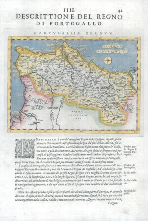 1597/8 Antique Map DESCRITTIONE DELL REGNO DI PORTOGALLO Portugal by Magini (G1)