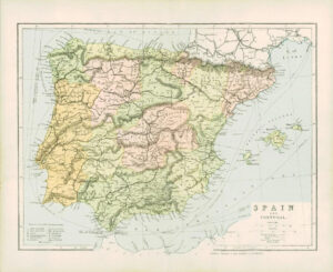1900 Antique Colour Map of SPAIN & PORTUGAL Balearic Islands Gibraltar (10)