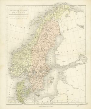 1860 Antique Map of SWEDEN NORWAY DENMARK by Hughes/Bartholomew Colour  (8)