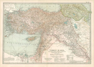1903  Large Colour Map TURKEY IN ASIA ASIA MINOR RUSSIAN TRANS-CAUCASIA  (EB36)