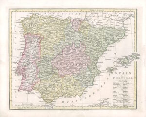 1809 Original Antique Map of SPAIN AND PORTUGAL by Wilkinson (WKM28)