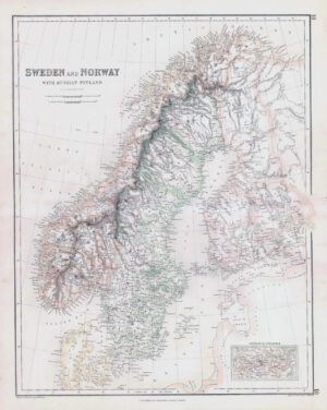 c1860 Large Antique Map SWEDEN and NORWAY by Swanston (FJM-7)