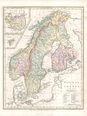 1809 Original Antique SCANDINAVIA Sweden Norway Iceland Wilkinson (WKM7)