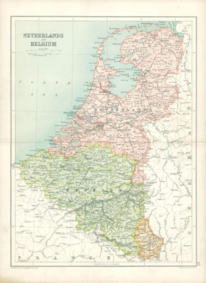 1912 Original Colour Antique Map  - EUROPE NETHERLANDS BELGIUM  MAP    (57)