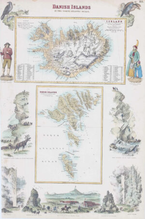 1864 MAP DANISH ISLANDS NORTH ATLANTIC OCEAN Iceland Faroe Islands (FC8)