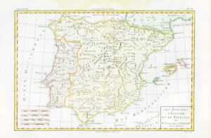 1773 Map LES ROYAUMES D'ESPAGNE ET DE PORTUGAL Spain by Bonne (BM3-15)