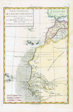 1773 Map PARTIE OCCIDENTALE DE L'ANCIEN CONTINENT Africa Spain Sahara (BM3-22)