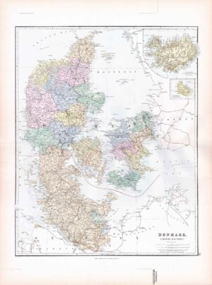 1887 Large Antique Folio Map DENMARK SWEDEN NORWAY Stanford (SLA31)