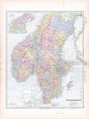 1887 Large Antique Folio Map  SWEDEN NORWAY Stanford (SLA32)