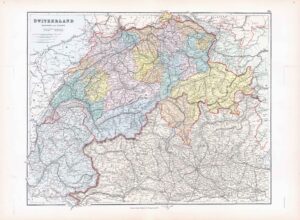 1887 Large Antique Folio Map SWITZERLAND RAILWAYS PASSES Stanford (SLA36)