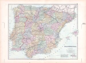 1887 Large Antique Folio Map SPAIN PORTUGAL Stanford (SLA40)