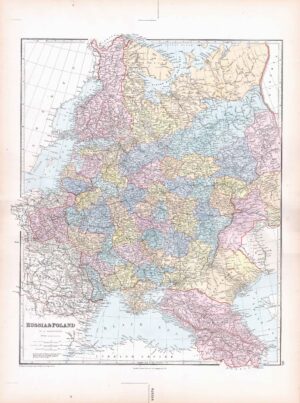 1887 Large Antique Folio Map RUSSIA POLAND Stanford (SLA49)