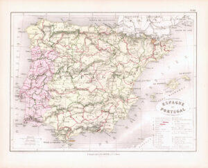 1865 Antique Map ESPAGNE PORTUGAL Spain Europe  (DEDG-14)