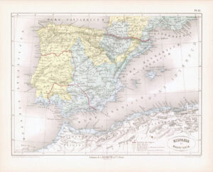 1865 Antique Map HISPANIA MAURETANIA  Magherb Spain Portugal (DEDG-56)