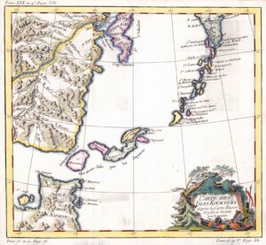 1750 Map CARTE DES ISLES KOURILES Kuril Islands Japan Russia by Bellin (BM3-33)