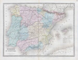1849 Large Map ESPAGNE ET PORTUGAL Algeria Atlantic  (GMG20)