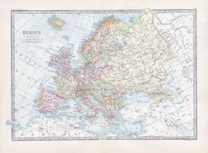 1912 Antique Map EUROPE MAPS Russia France Spain Atlantic  (BWM4-8)