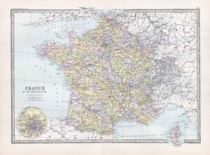 1912 Antique Map FRANCE & SWITZERLAND Bay Biscay Gulf Lions (BWM4-29)