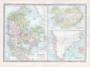 1912 Antique Map DENMARK ICELAND GREENLAND Skager Rack Cattegat (BWM4-37)