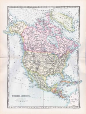 1912 Antique Map NORTH AMERICA Greenland Gulf Mexico Asia (BWM4-57)