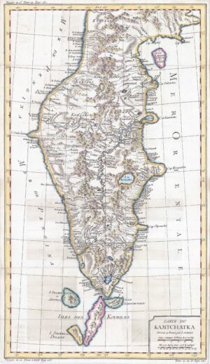 1757 Antique Map CARTE DU KAMCHATKA Russia Peninsula by Bellin (BM3-57)