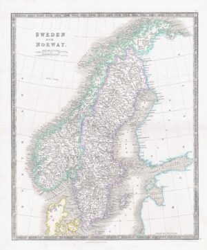 1850 SWEDEN AND NORWAY World Original Antique Map by Henry Teesdale (TNGA-8)