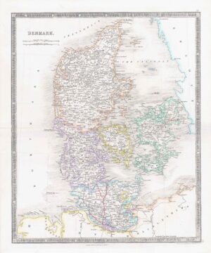 1850 DENMARK World Original Antique Map by Henry Teesdale (TNGA-10)