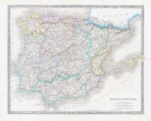 1850 SPAIN & PORTUGAL World Original Antique Map by Henry Teesdale (TNGA-13)