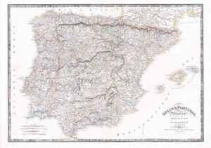 1839 Antique MAP OF SPAIN & PORTUGAL  by WYLD (WM9)