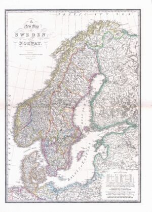 1839 Antique MAP OF SWEDEN AND NORWAY  by WYLD (WM22)