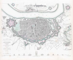 1832 Antique Map Plan of ANTWERP Antwerpen Anvers BELGIUM SDUK (LM24-33)