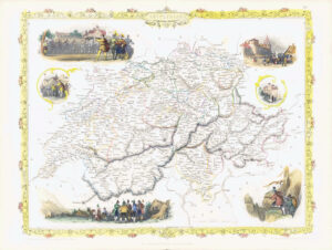 1850 Original Antique Map SWITZERLAND by John Tallis (TM4-14)