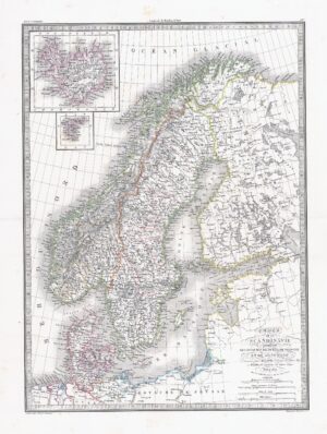 1841 CARTE DE LA SCANDINAVIE Scandanavia Sweden Norway Island Map Lapie (LP17)
