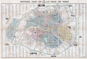 1858 NOUVEAU PLAN DE LA VILLE DE PARIS Antique Folding Map FRANCE Delamere
