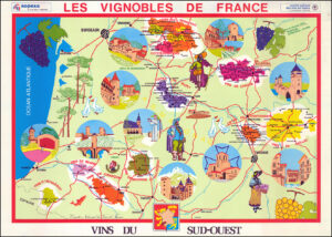 LES VIGNOBLES DE FRANCE Sud-Ouest Original Vintage French WINE MAP