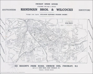 1947 Original Vintage MAP THE MUNICIPAL BOROUGH OF FINCHLEY North London