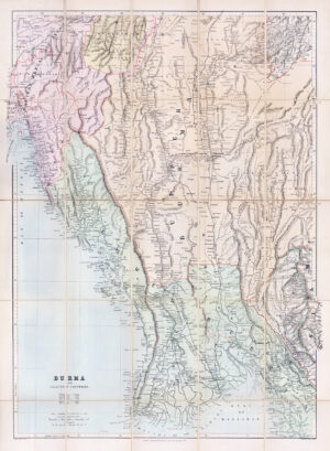1926 Large Antique Folding Map of BURMA India by Edward Stanford