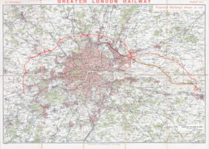 1911 Original Antique fold map GREATER LONDON RAILWAY Proposed Railways