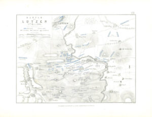 1852 Antique Map of BATTLE OF LUTZEN 2nd May 1813 Germany Battle Plans (AM79)