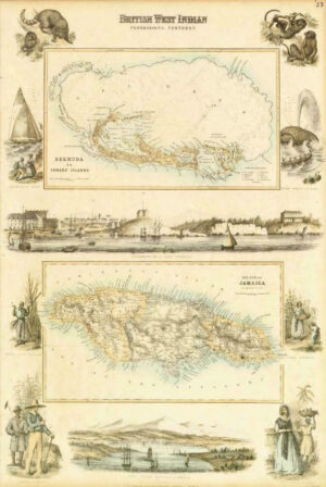 1874 Large Original Antique Map - BERMUDA  SOMERS ISLAND & JAMAICA Fullarton LM5