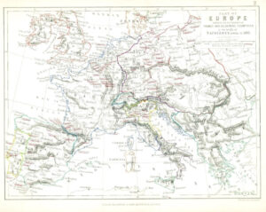 1852 Antique Map PART OF EUROPE Height NAPOLEON'S Power 1812 Battle Plans (AM2)