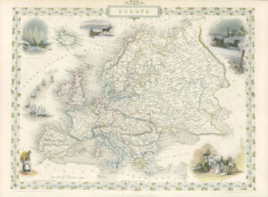 1850 Original Illustrated Antique Map "EUROPE" by TALLIS - FULL COLOUR (TC5)