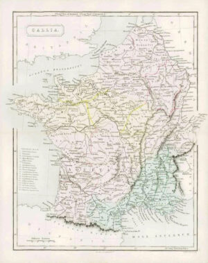 1864 - Original Antique Map of GALLIA France by Samuel Butler (03)