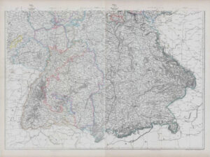 1863 Large Antique Map GERMANY South West East by Edward Weller (DA46)