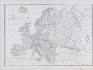 1863 Large Antique Map EUROPE by Edward Weller (DA02)